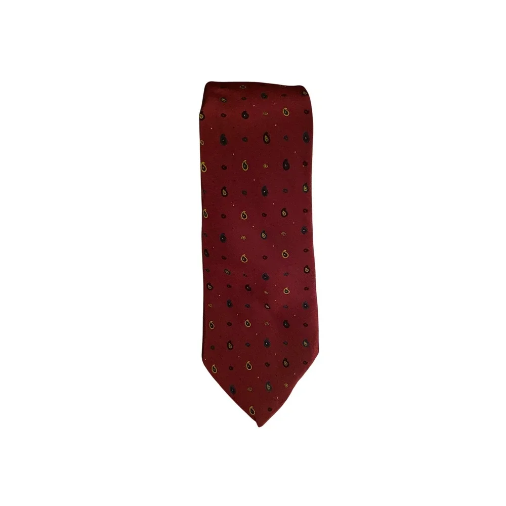 Oscar‎ de la Renta Mens Silk Necktie Burgundy Paisley Print Gentlemen's Quarter